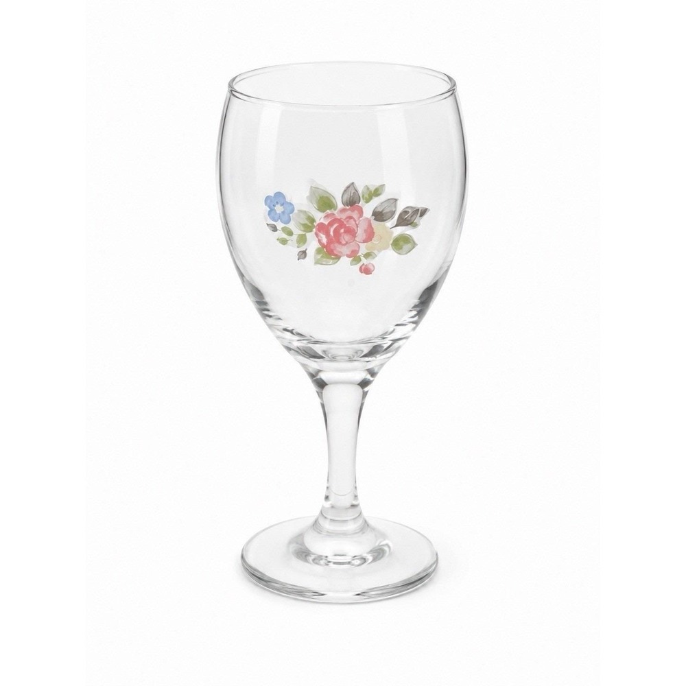 Pfaltzgraff Tea Rose Wine Glasses Floral Goblets Vintage